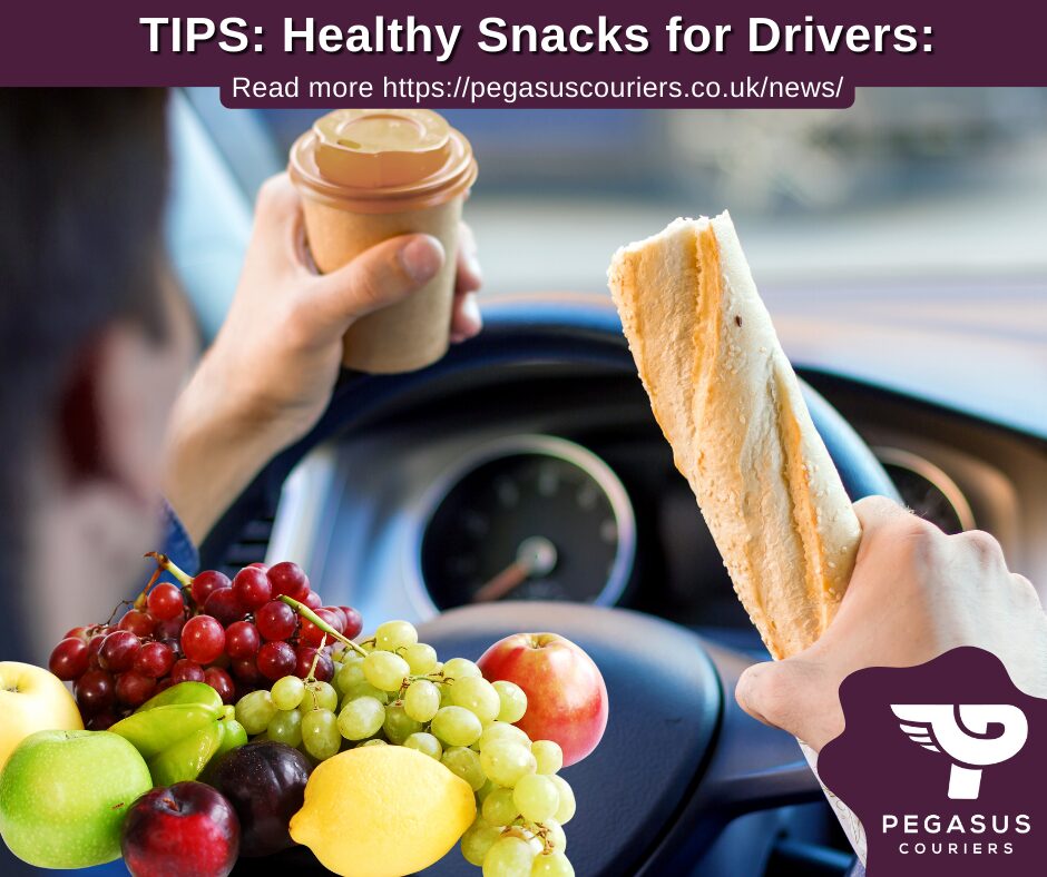 Driver at the wheel with his food. Here Pegasus Couriers gives Tips on A Healthy Eating Lifestyle For Drivers