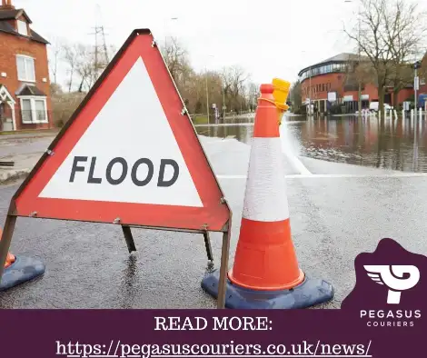 Image of a flood sign: Image of weather. Here we discuss Weather Delays: Bad weather can be a real pain for delivery drivers.